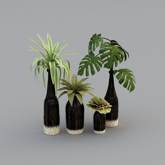 Elegant Plant Vase Set 3D model for Interior Design