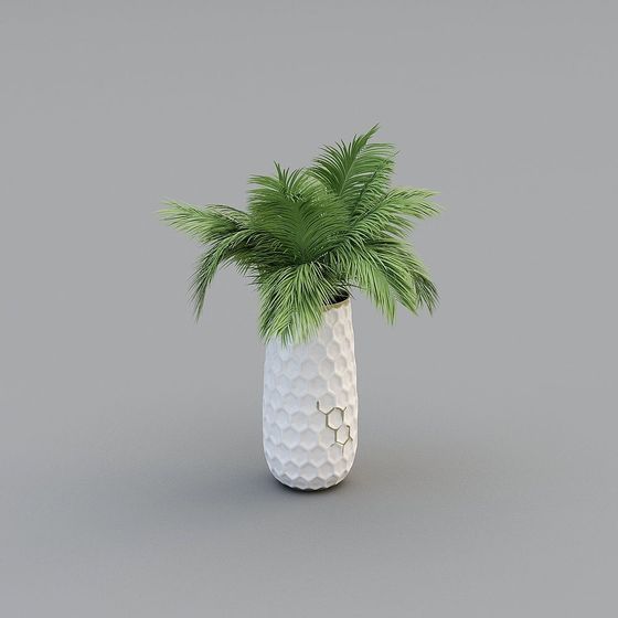 Honeycomb Vase with Palm Plant 3D model