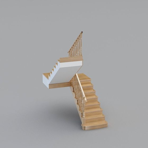 Elegant Low-Poly Wooden Staircase 3D model