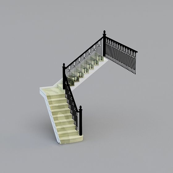 Modern Chinese Style Glazed Black Staircase 3D Model