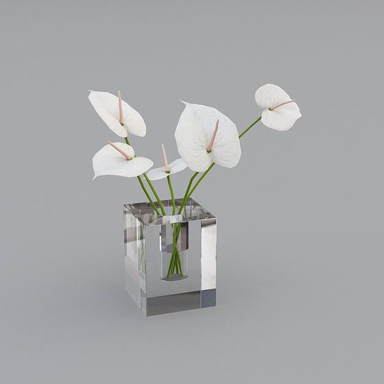Elegant Crystal Vase with White Lily 3D Model
