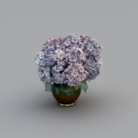 Elegant Low-Poly Vase and Hydrangea Bouquet 3D model