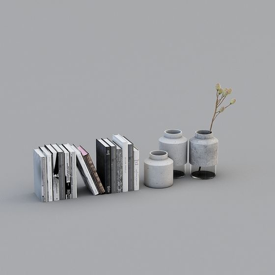 Concrete Vase and Bookshelf Combo 3D model