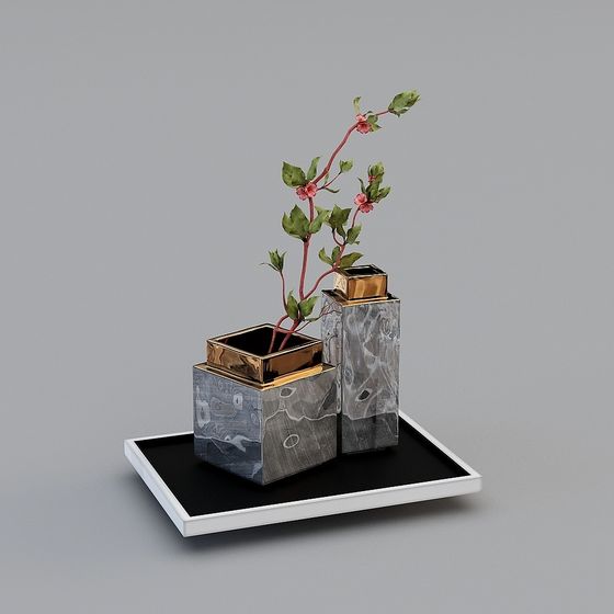 Marble Vase Arrangement 3D model