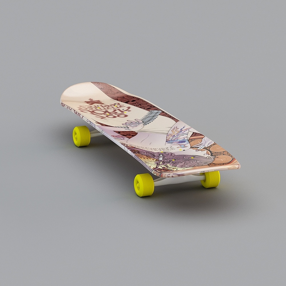 Artistic Low Poly Skateboard 3D model