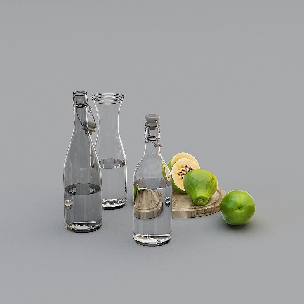 Low Polygon Glass Bottles with Fruits 3D model