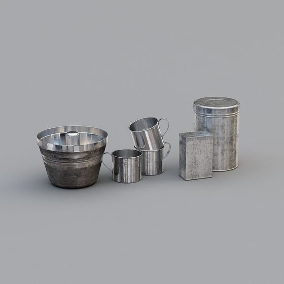 Vintage Metallic Teapot Set 3D model