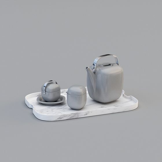 Elegant Low-Polygon Tea Set 3D model