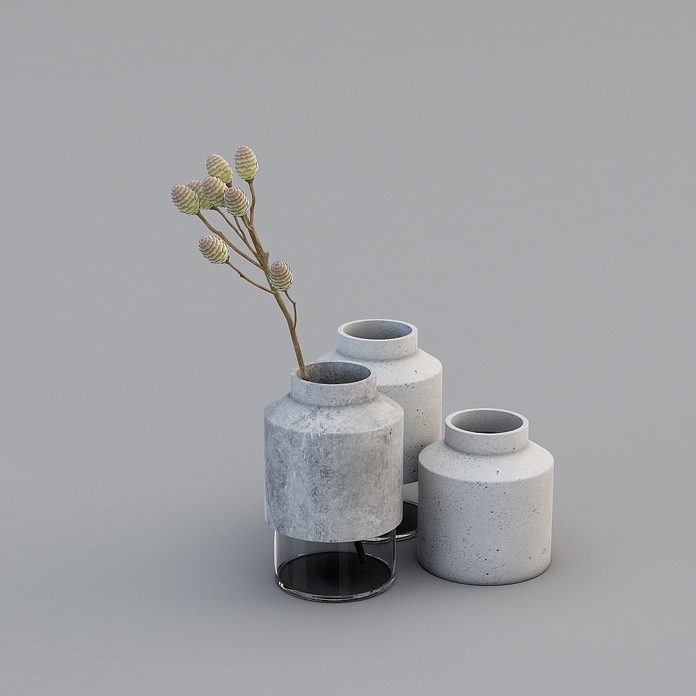 Concrete Vase Set 3D model for Modern Interiors
