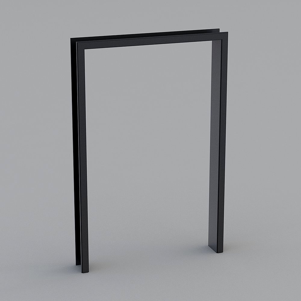 Modern black metal door frame with simple rectangular design on grey background