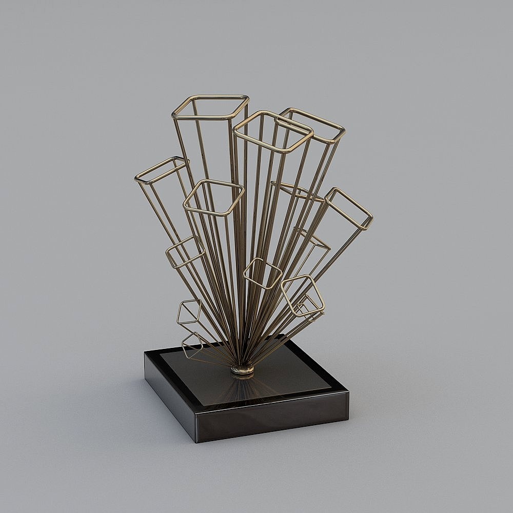 Modern gold metal candle holder with black base on grey background