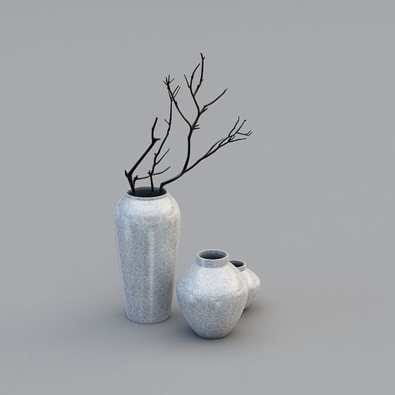 Elegant Limestone Vase 3D model Set