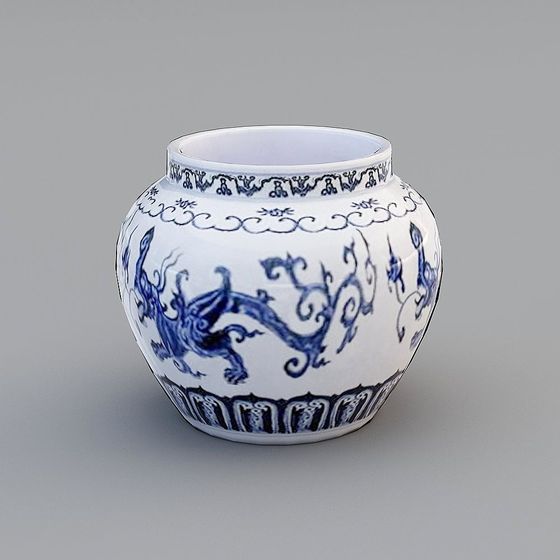 Blue and White Porcelain Jar 3D model