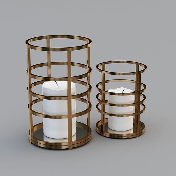 Elegant Gold Cage Candle Holder 3D model