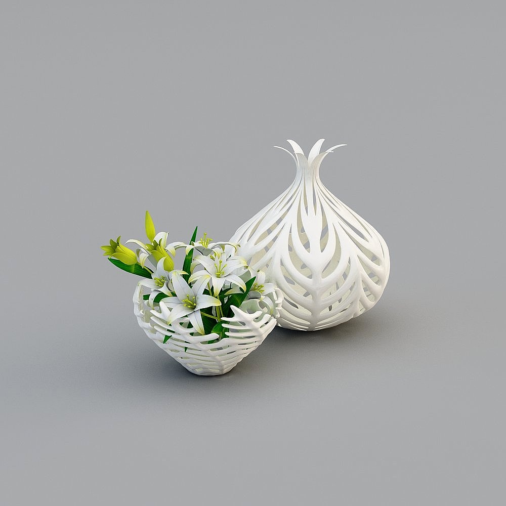 Lily Garden Vase and Decorative Sphere 3D model