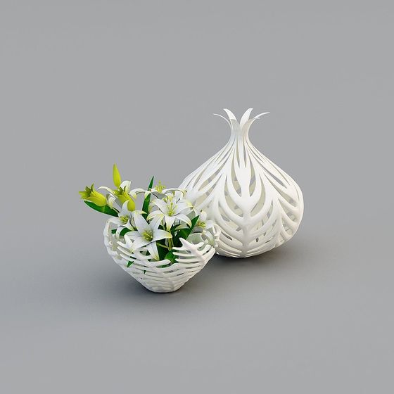 Exquisite Lily Garden Vase and Sphere 3D model