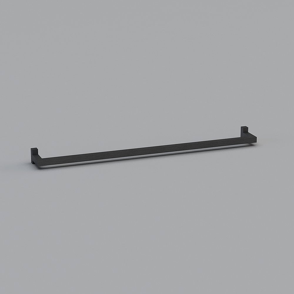 Modern black metal cabinet handle with matte finish and simple square shape on grey background