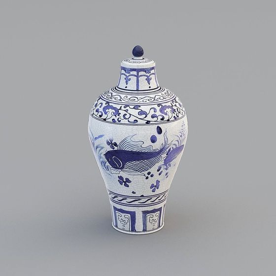 Blue and White Porcelain Vase 3D model