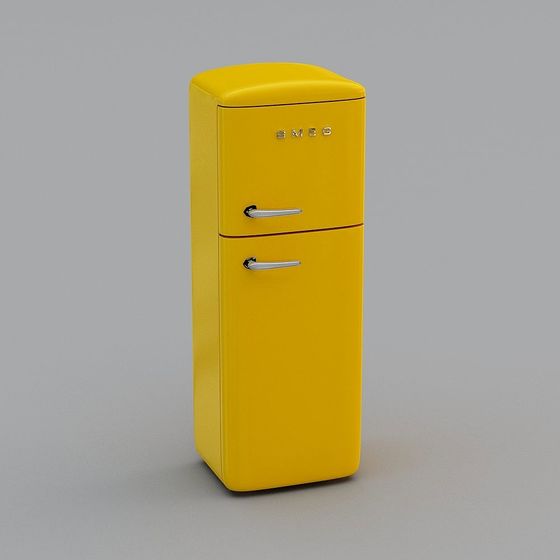 Vintage-Inspired Yellow Refrigerator 3D model