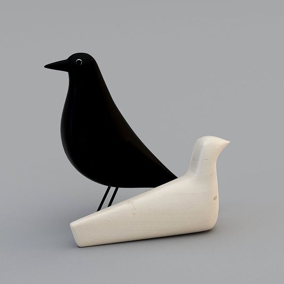 Elegant Black Bird on a Branch 3D model