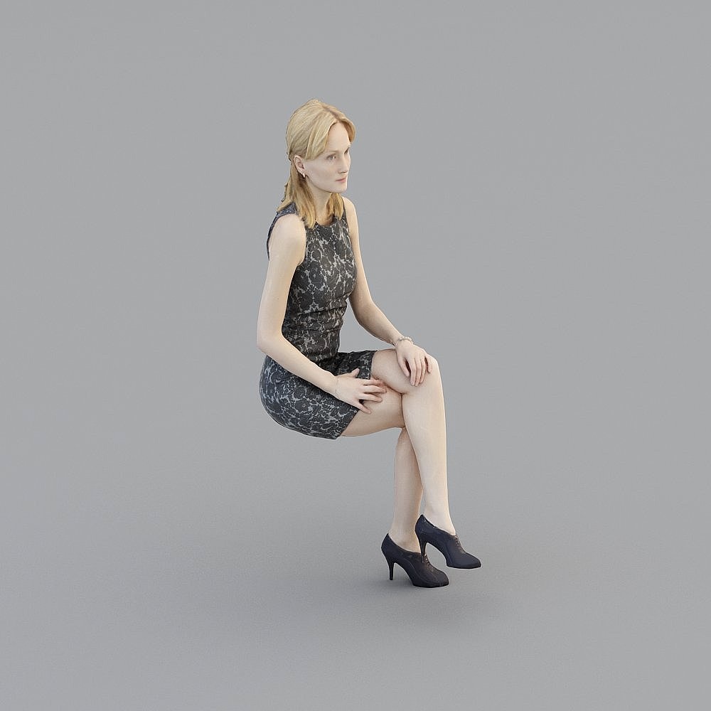 Elegant Lace Dress 3D Model of a Confident Urban Woman