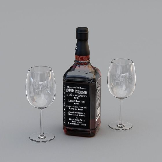 Whiskey Bottle and Glass 3D model with Low-Poly Design