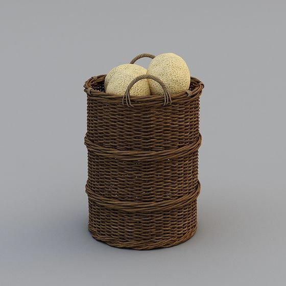 Charming Woven Basket with Melons 3D Model