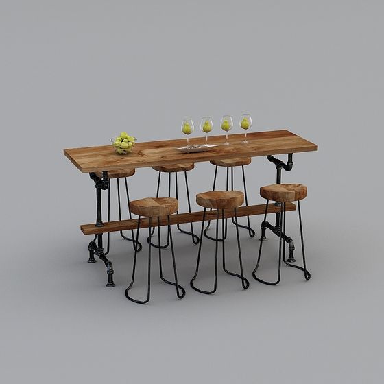 Vintage Industrial Bar Counter 3D model