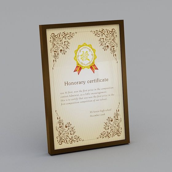 Honor Certificate 3D Model - Low Poly Design