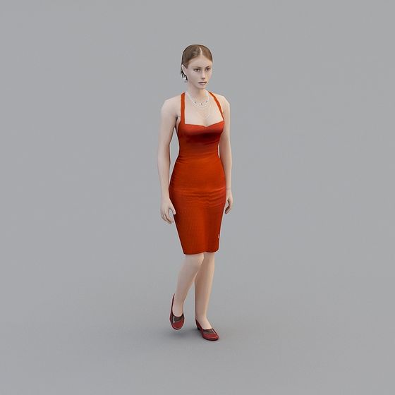 Stylish Orange-Red Dress 3D Model for Creative Use