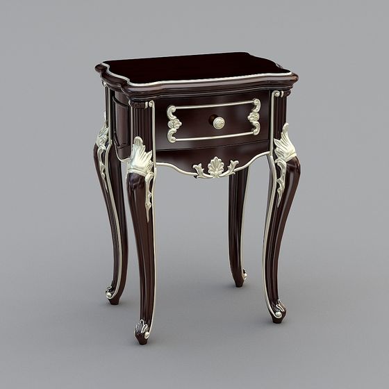 Charming Nightstand 3D model with Rococo Touch