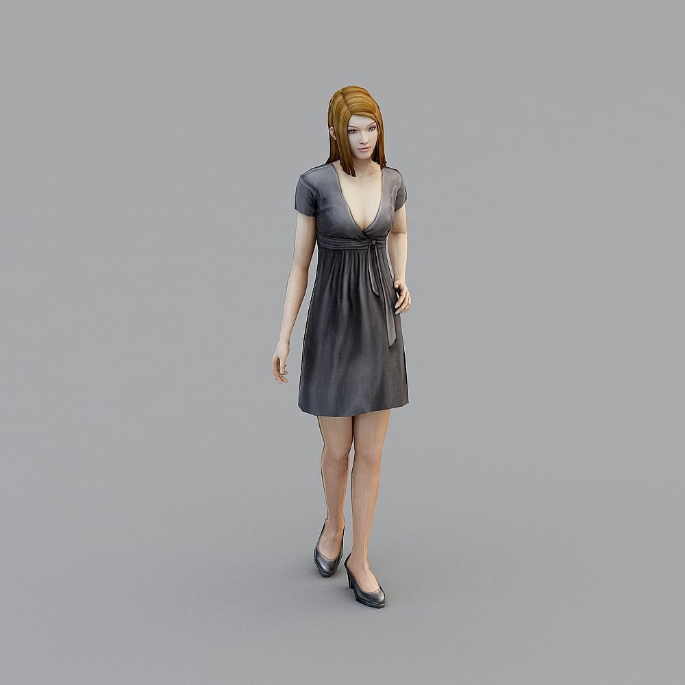Elegant Modern Female 3D Model in Gray Dress