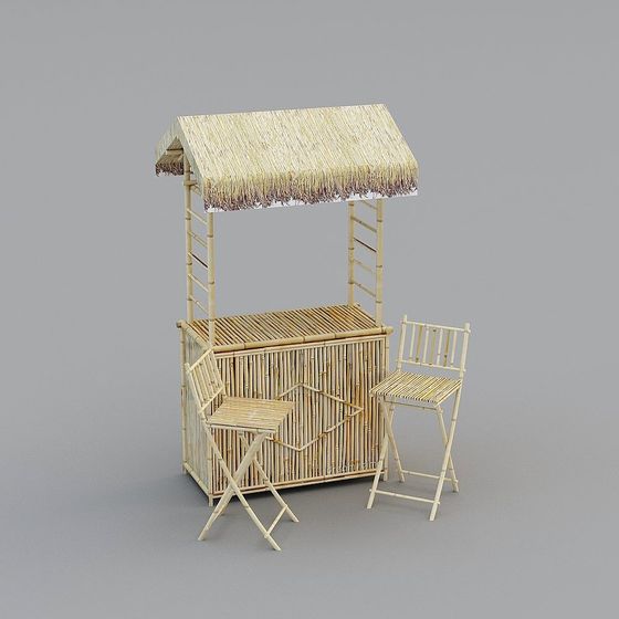 Tropical Low-Polygon Bamboo Pavilion 3D model