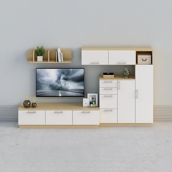 【全屋定製】-現代簡約米白原木北歐電視櫃-電視櫃組合30-03