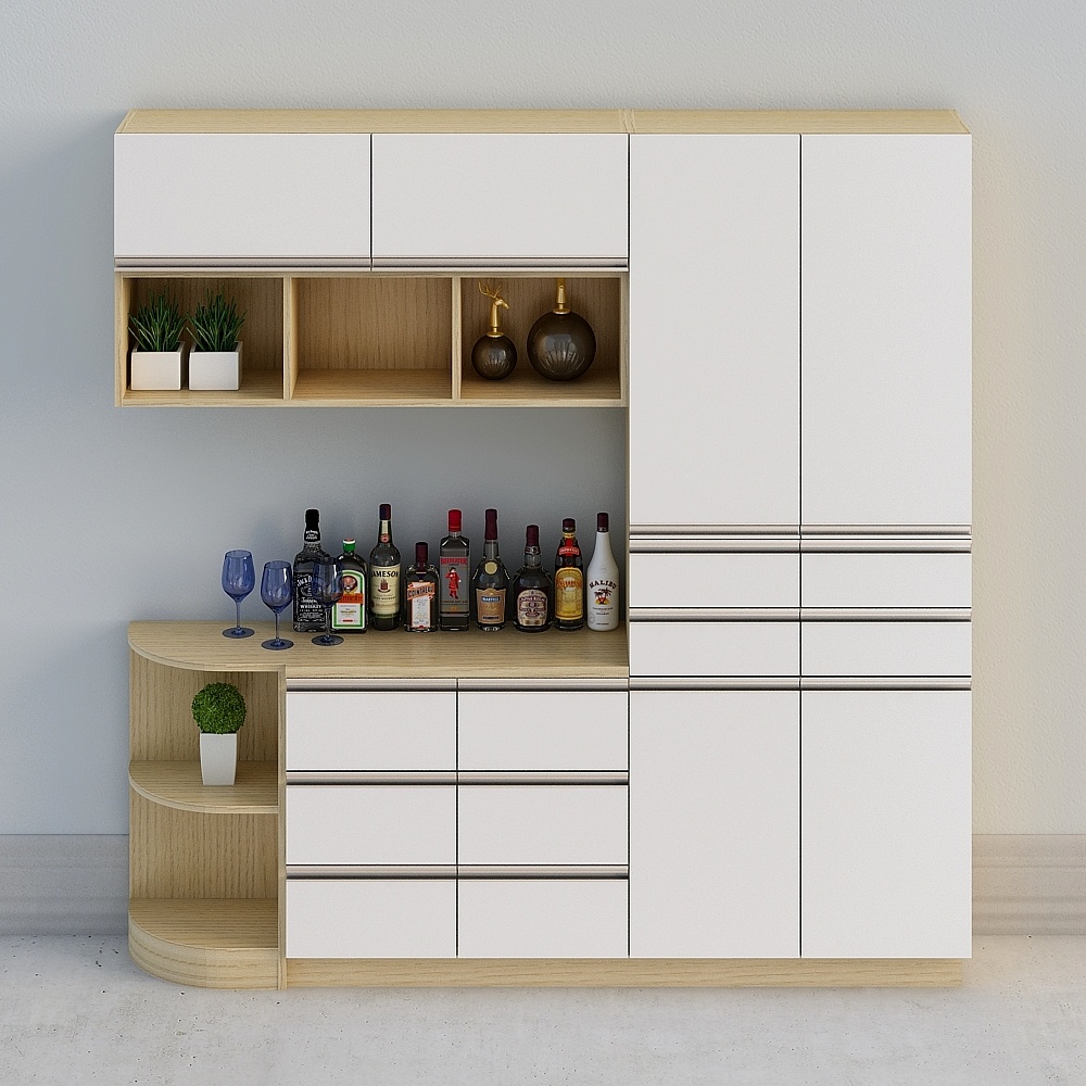 【全屋定製】-現代簡約米白原木北歐酒櫃餐邊櫃-餐邊櫃組合28-05