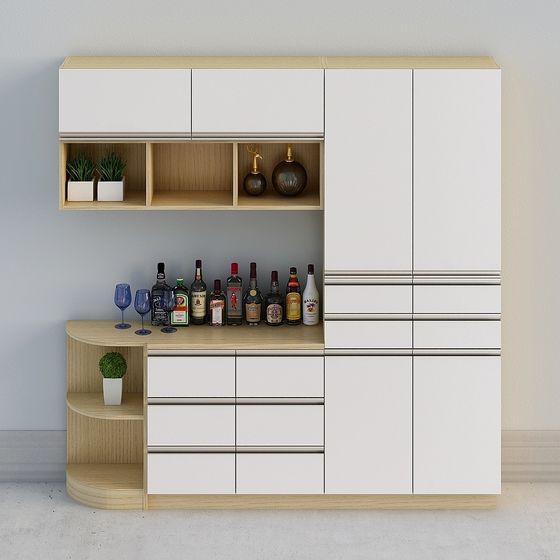 【全屋定製】-現代簡約米白原木北歐酒櫃餐邊櫃-餐邊櫃組合28-05