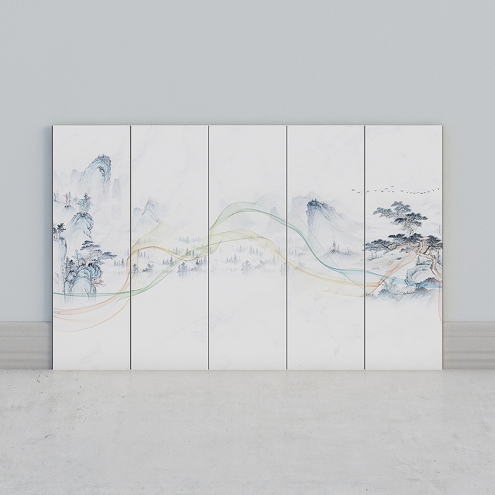 Ink Wash Landscape Folding Screen 3D model