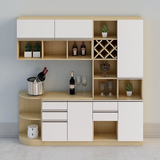 【全屋定製】-現代簡約米白原木北歐酒櫃餐邊櫃-餐邊櫃組合28-01