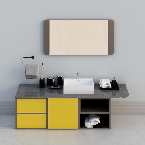 Modern Bathroom Vanity 3D model with Yellow Drawers