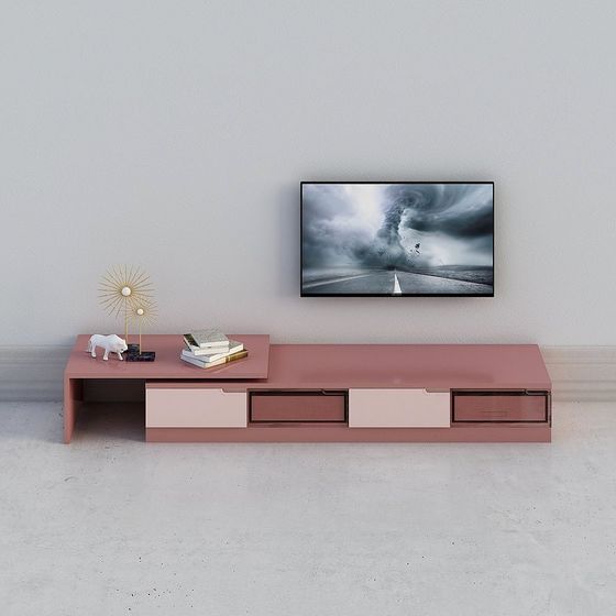 [전체 집 커스터마이징] - 마르살라 와인 레드 노르딕 모던 라이트 럭셔리 대비 컬러 - TV 캐비닛 - 2