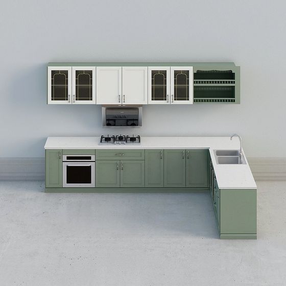 Vintage Green Kitchen 3D model for Classic Interiors