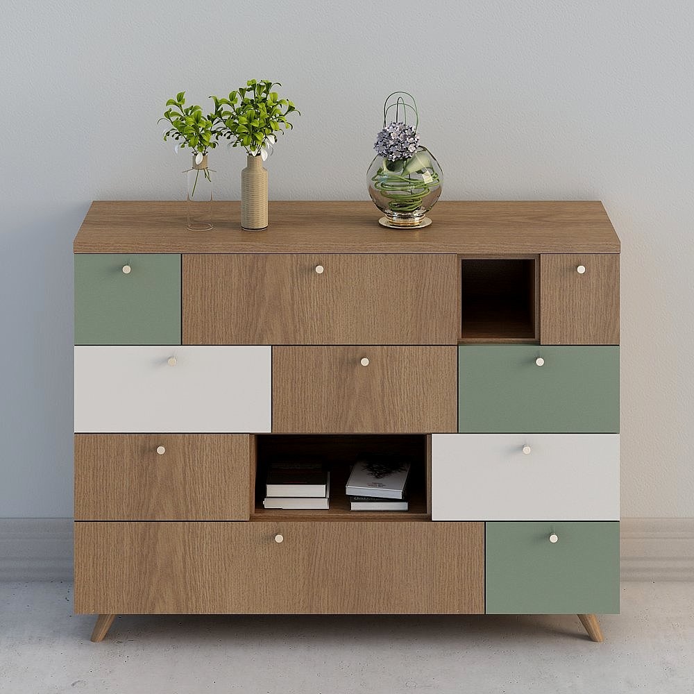 Turquoise and Grey Contemporary Luxury Nordic Style Side Cabinet and Corner Table - 1