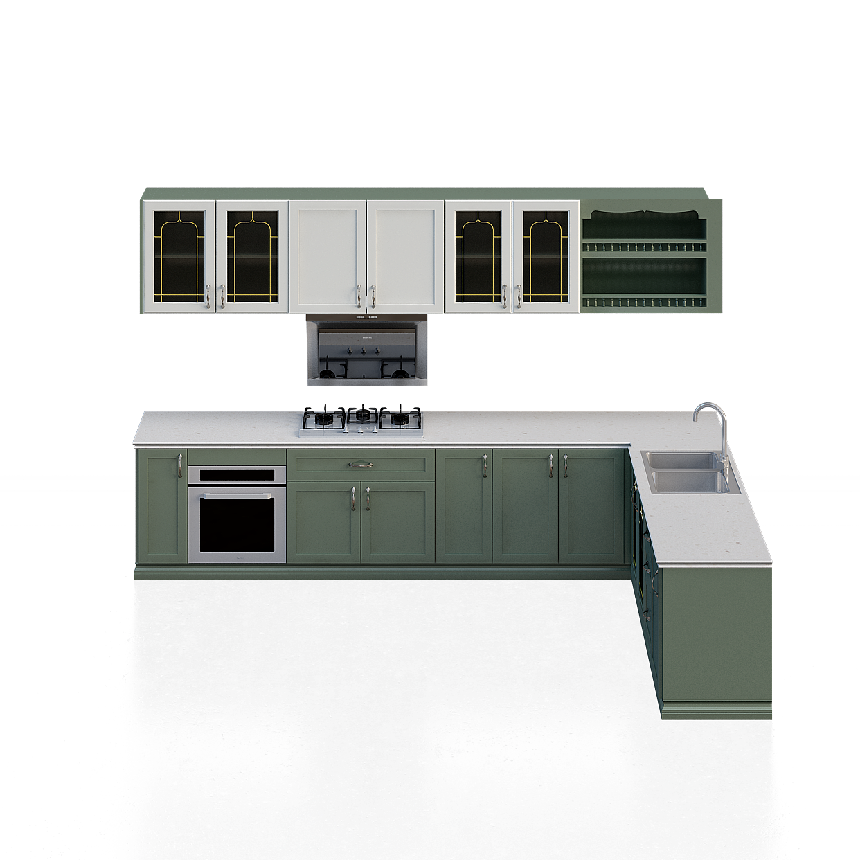 Vintage Green Kitchen 3D Model – Low-Poly Interiors