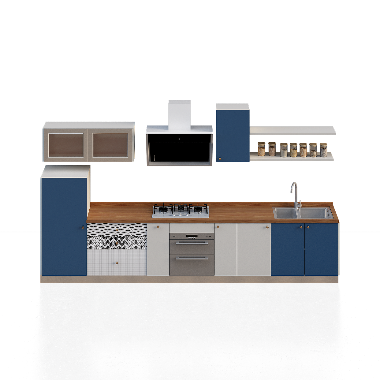 Urban Elegance Kitchen 3D Model – Minimalist Color Blend