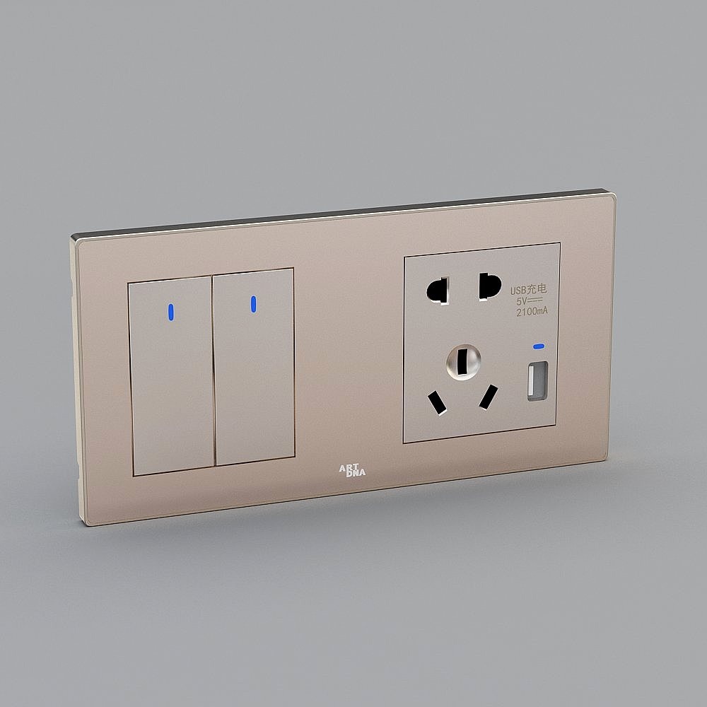 Sleek Switch Socket 3D Model for Modern Interiors