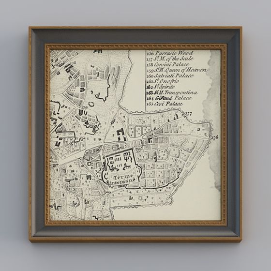 Antique City Map 3D Model for Designers