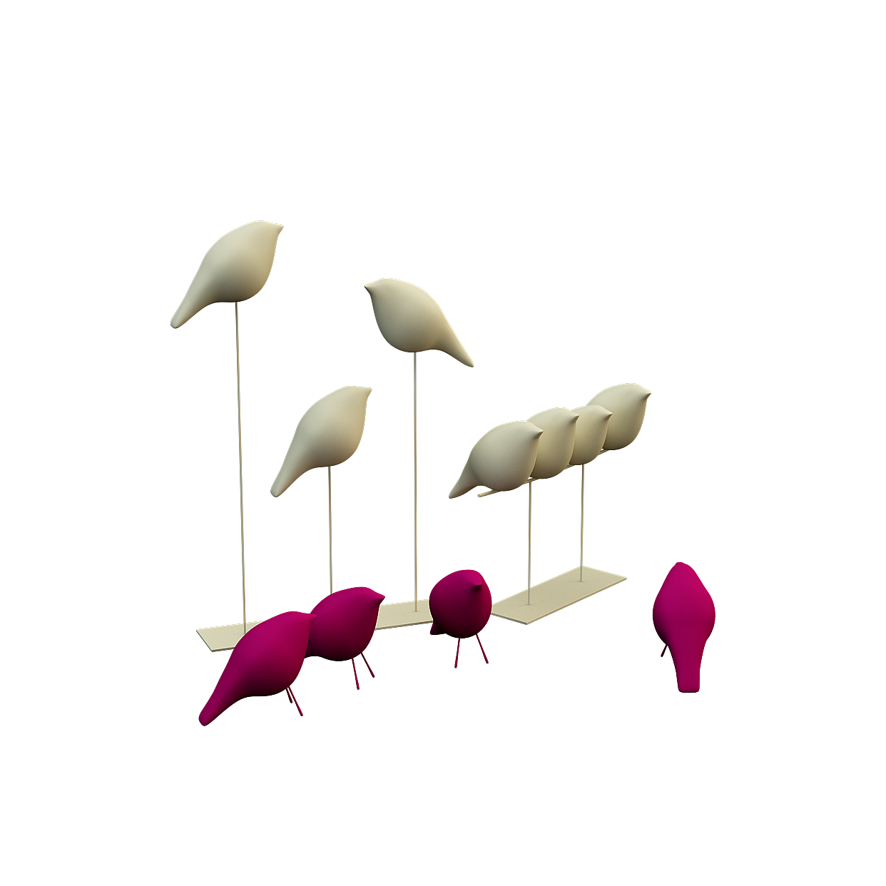 Modern Low Poly Bird 3D Model Collection – Plastic Texture