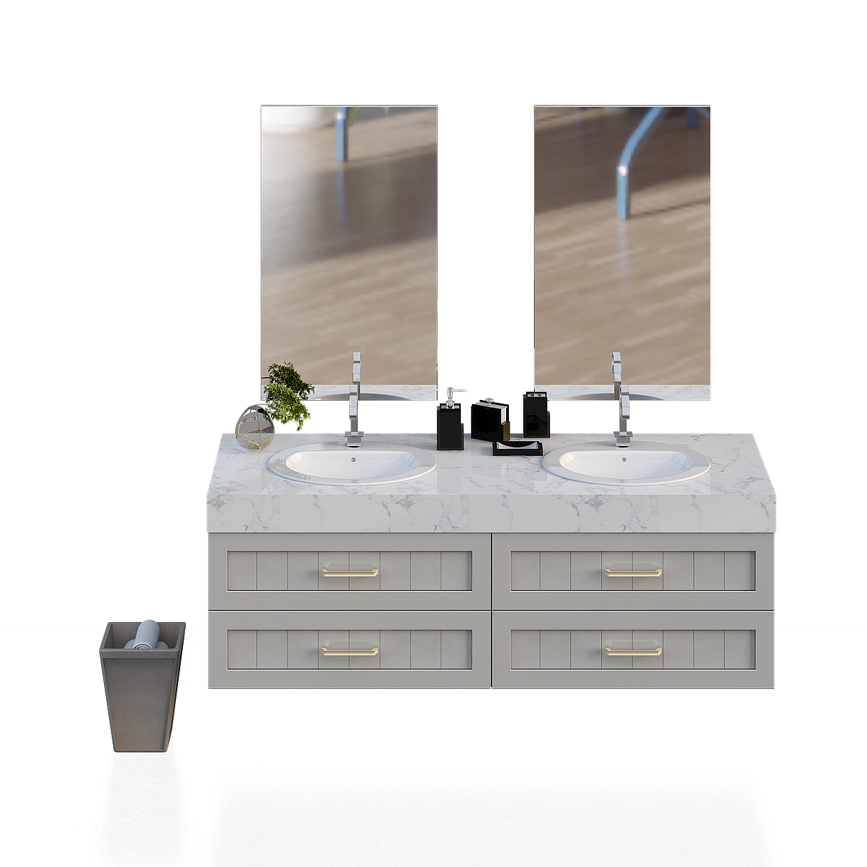 Minimalist Double Sink Bathroom Vanity 3D Model – Marble Design