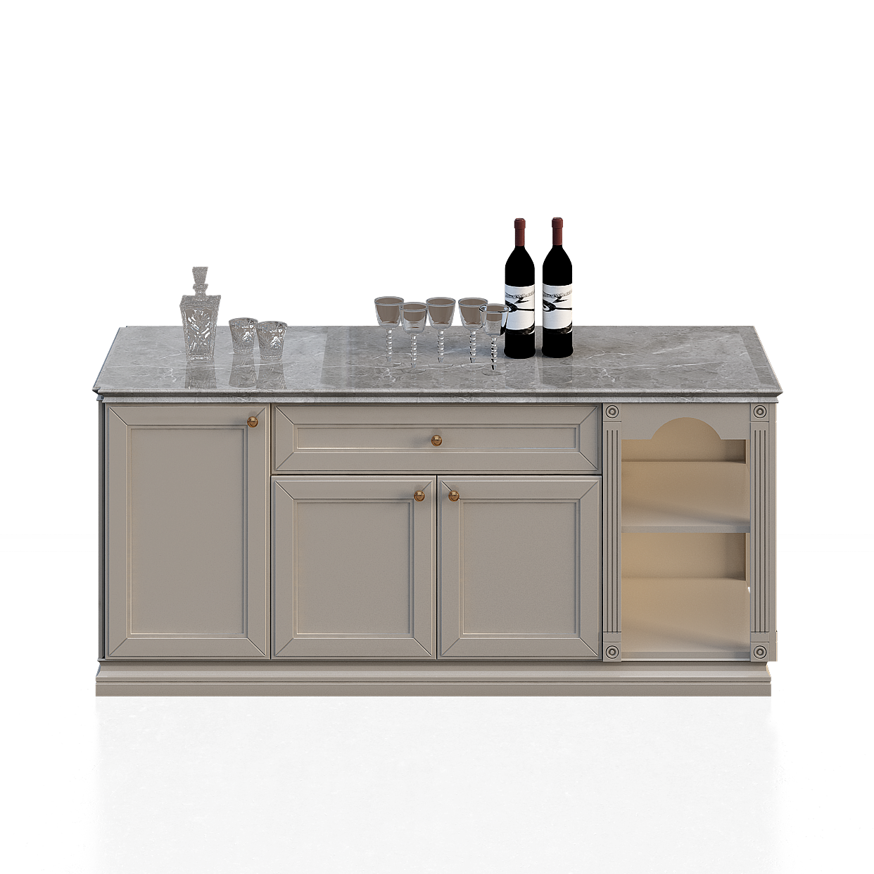 Modern Kitchen Cabinets 3D Model – Black Wood Finish