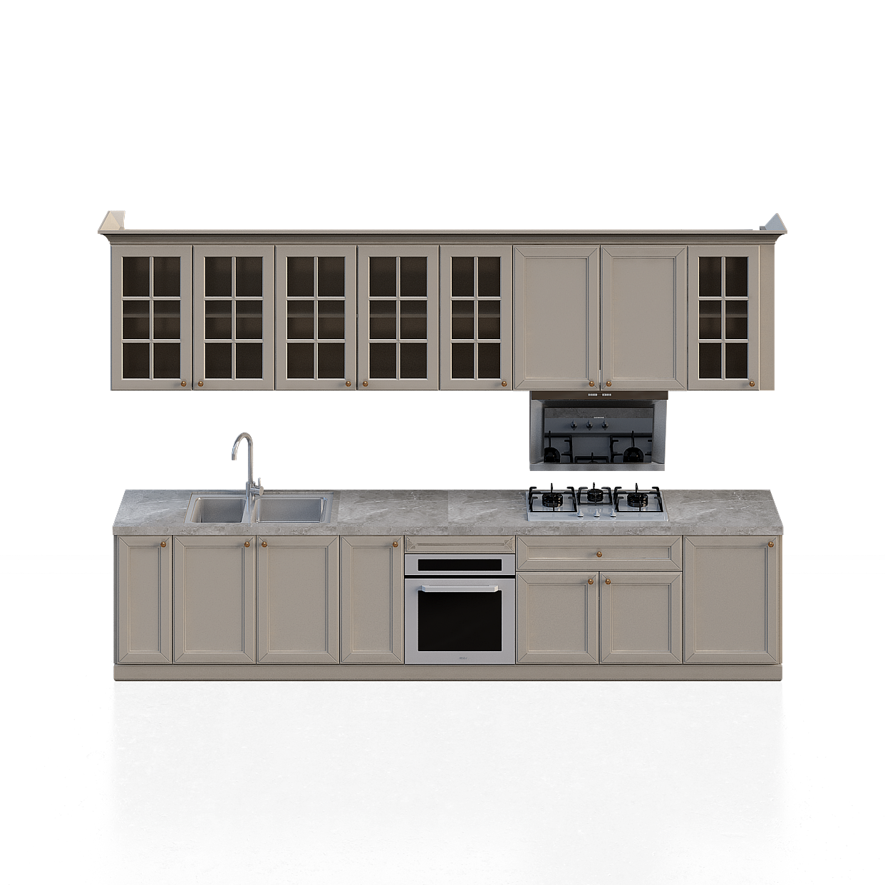 Modern Kitchen Cabinets 3D Model – Brown Wood Finish